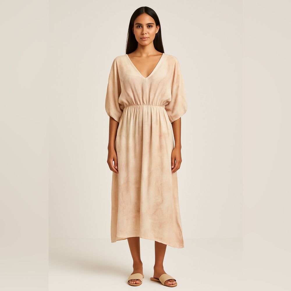 Calypso St Barth Marbled Tie Dye Linen Maxi Kimono Cover Up Dress Side Slit Size